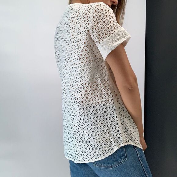 MICHAEL KORS white eyelet cotton top blouse sz s - Picture 2 of 7